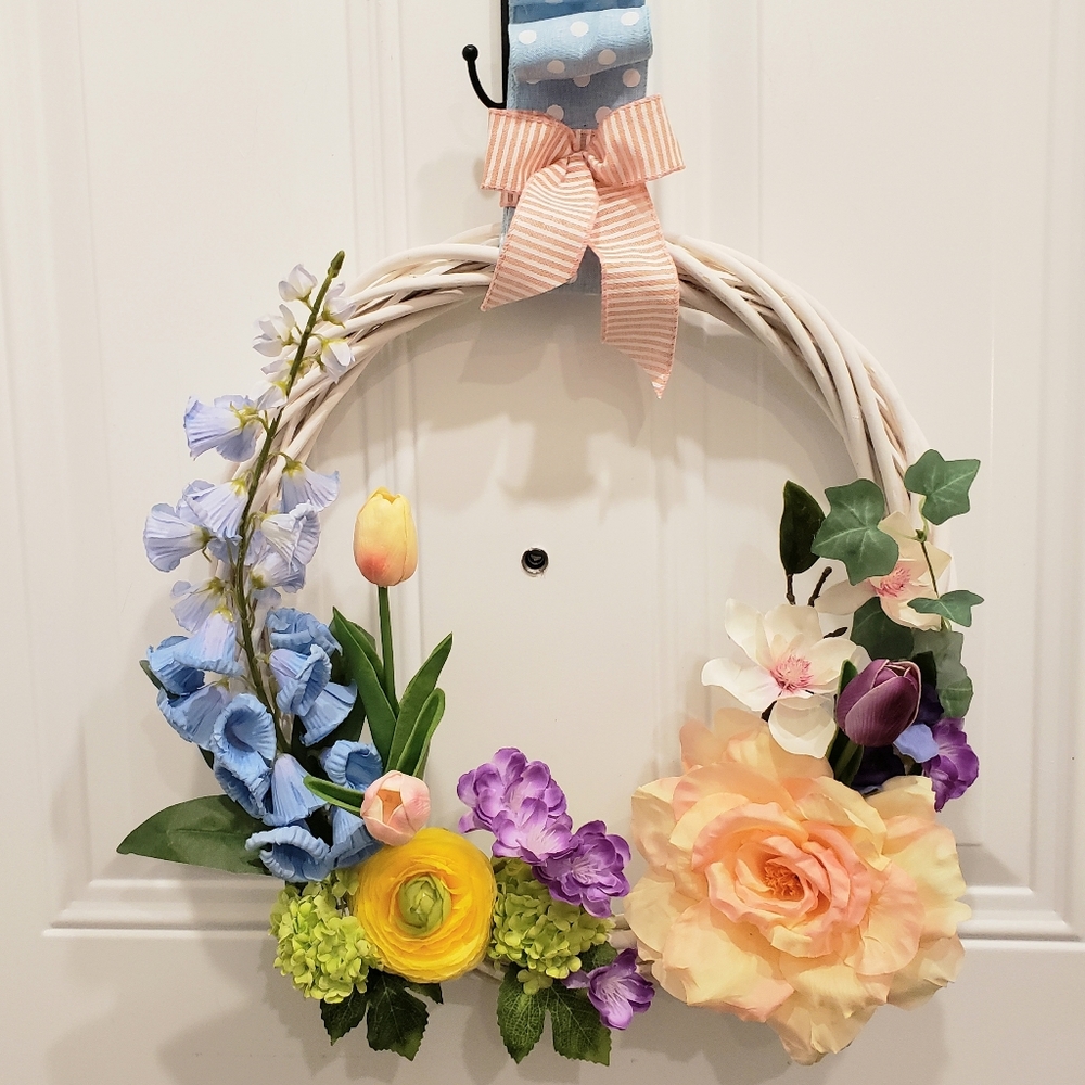 White Grapevine Spring Florals Wreath